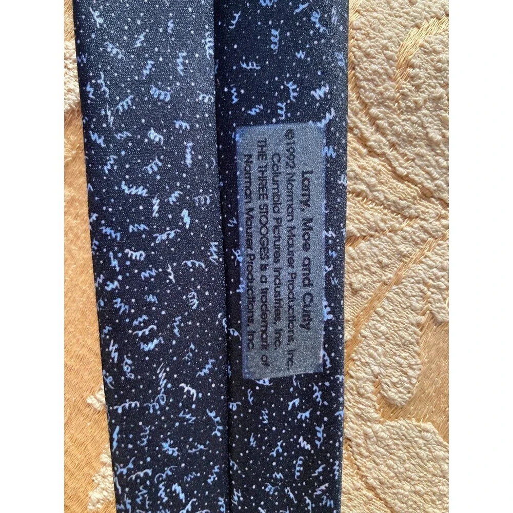 Vintage 90s Tie 1990s Three Stooges Larry Moe Curly Black & White Funny Necktie
